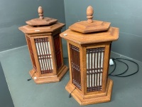 Pair of Asian Style Timber Hexagonal Lantern Lamps - 2