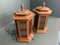 Pair of Asian Style Timber Hexagonal Lantern Lamps - 3