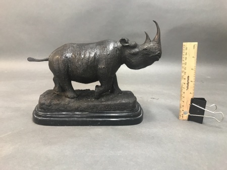 Bronze Rhino on Marble Plinth Signed Julie Moigniez