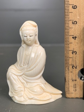 Vintage Carved Ivory Guan Yin Netsuke - Signed to Base