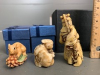 3 Modern Boxed Carved Netsuke inc Kanyu - 4