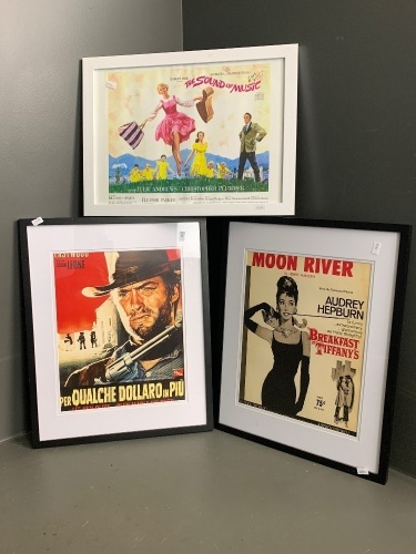 3 x Framed Movie Posters - Moon River - The Sound of Music - A Fistful of Dollars