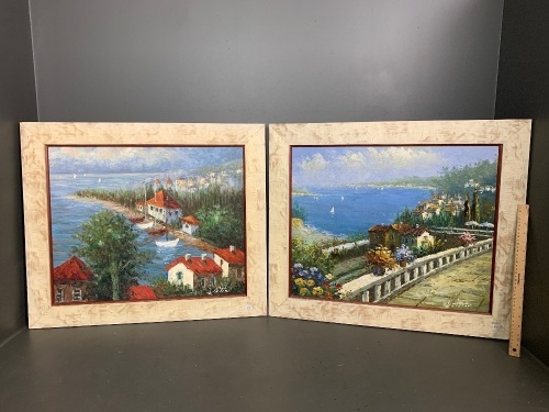 Pair of Timber Framed Original Oil on Board Lake Scenes - Signed