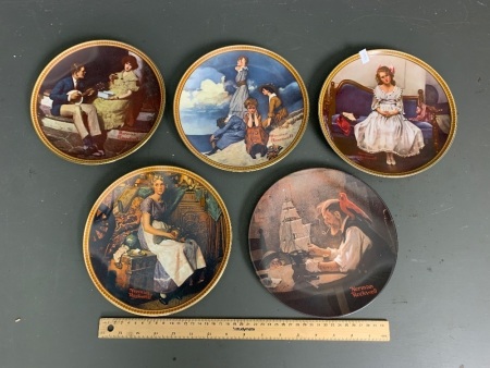 5 x Vintage Norman Rockwell Painted Wall Plates