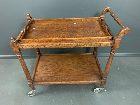 Sturdy Oak Tea Trolley with Removable Tray