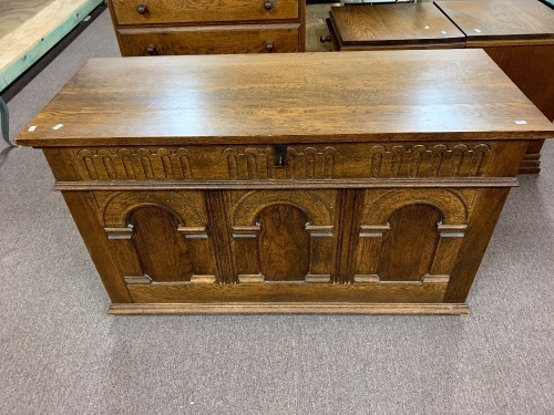 Large Solid Oak Blanket Chest with Carved Front