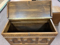 Large Solid Oak Blanket Chest with Carved Front - 2