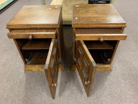 Pair of Oak Bedside Cabinets with Pull Out Slides - 2