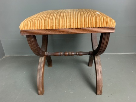 c1960's Mahogany X-Stretchered Stool with Upholstered Seat