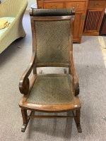 Contemporary Asian Teak Rocker with Split Cane Panels