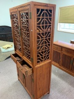 Contemporary Chinese Cupboard with 2 Drawers, 4 Doors - Top Section Open Fretwork with Brass Mounts - 2