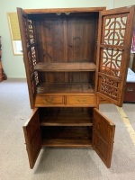 Contemporary Chinese Cupboard with 2 Drawers, 4 Doors - Top Section Open Fretwork with Brass Mounts - 4