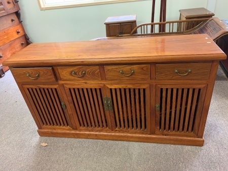 Contemporary 4 Drawer - 4 Doors Hardwood Asian Sideboard - Slatted Doors