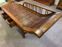 Chinese Hardwood Timber and Bamboo Chaise with 2 Drawers Under - 2