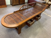 Chinese Hardwood Timber and Bamboo Chaise with 2 Drawers Under - 3