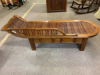 Chinese Hardwood Timber and Bamboo Chaise with 2 Drawers Under - 4