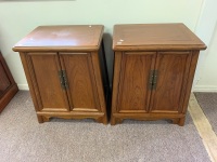 Pair of Contemporary Asian Tapered 2 Door Bedside Cabinets