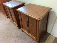 Pair of Contemporary Asian Tapered 2 Door Bedside Cabinets - 3