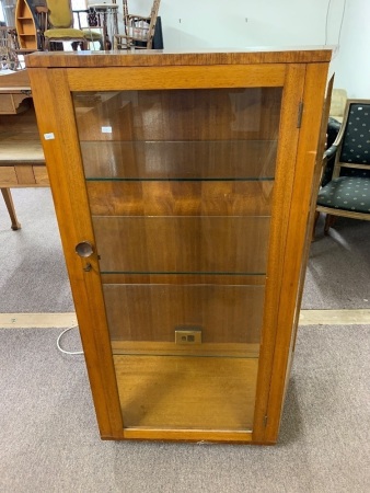 Vintage Art Deco Style Glazed Display Cabinet with Glass Shelves and Key