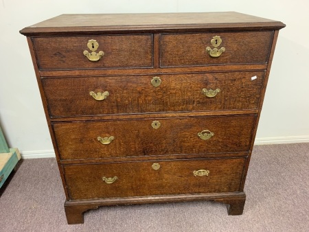 Antique Oak Chest of Drawers with Original Brass Handles and Escutcheons