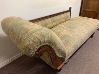 Early 20thC Timber Framed Upholstered Chaise / Miners Couch - 3