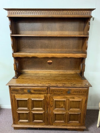 Compact Oak Kitchen Dresser with 2 Drawers, 2 Doors and Display Rack