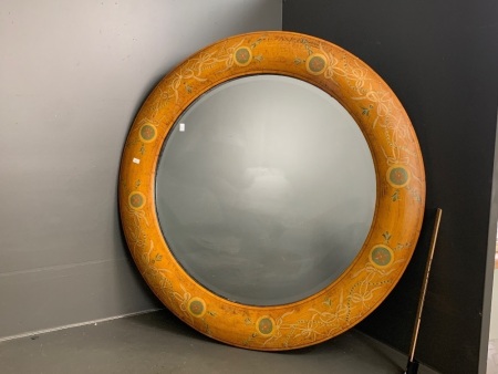 Large Round Hand Painted Bevelled Wall Mirror