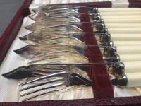 Set of 6  Bone Handled Fish Knives & Forks in Original Box - 4