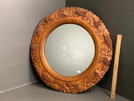 Heavily Carved Timber Grape and Vine Circular Mirror