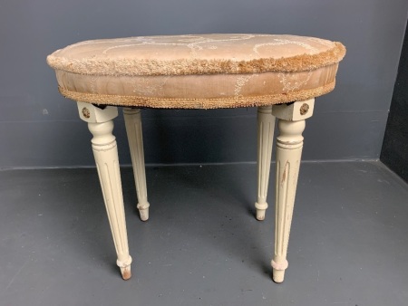 Vintage French Carved Stool with Upholstered Seat