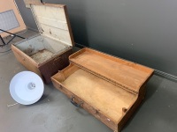 Large Vintage Carpenters Tool Box/Case + Metal Case + Metal Industrial Light Shade - Carpenters box App. 880mm x 430mm x 180mm - 3