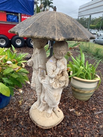 Large Heavy 3 Part Concrete Water Feature Couple with Umbrella