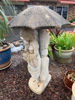 Large Heavy 3 Part Concrete Water Feature Couple with Umbrella - 2