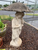 Large Heavy 3 Part Concrete Water Feature Couple with Umbrella - 3