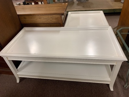 Pair of White Timber 2 Tier Occasional Tables