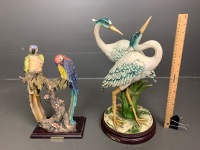 2 Large Timber Mounted Resin Bird Sculptures