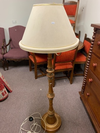 Turned Timber and Brass Banded Standard Lamp with Shade