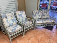 3 Piece Grey Painted Cane Setting with Cushions