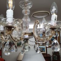 Vintage Glass and Crystal 5 Armed Lighting Pendant / Chandelier - 3