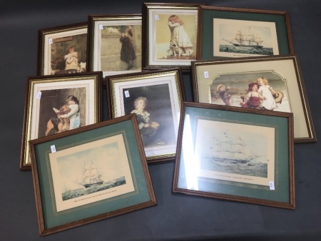 Box Lot of 6 Framed Pears Prints + 3 Nautical Prints