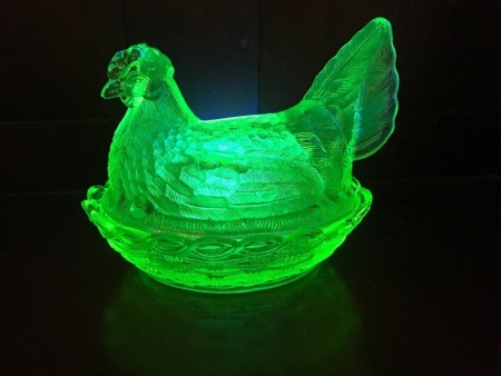 Vintage Uranium Glass Chook Egg Basket