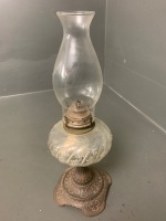 Vintage Kerosene Lamp on Cast Iron Base with Pyrex Glass Chimney - 2