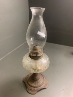 Vintage Kerosene Lamp on Cast Iron Base with Pyrex Glass Chimney - 3