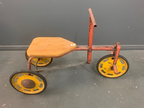 Vintage Kid's Metal Push Pull Trike with Wooden Seat - Air-Flow