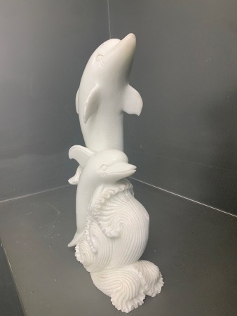 Carved Stone Dolphin and Calf (Possibly White Marble)