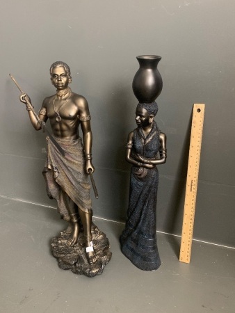 2 x Resin African Warrior Statues