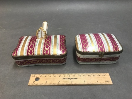 Matching French Le Tallec Porcelain Boxes, 1 with Ceramic Handle