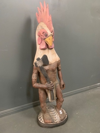 Vintage PNG Solid Wood Carved Statue from Goroka