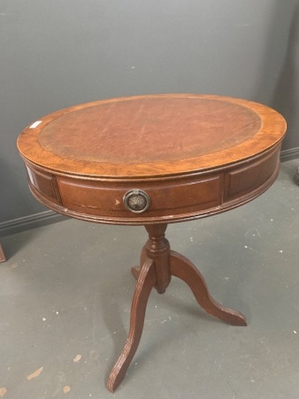 Round Timber Side Table with Drawers 