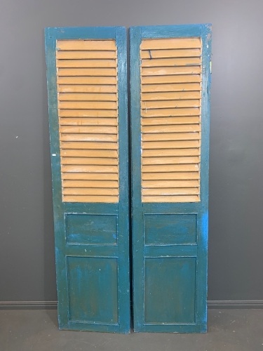 Large Pair of Shutters - Green and Mustard - 1 with Hinges